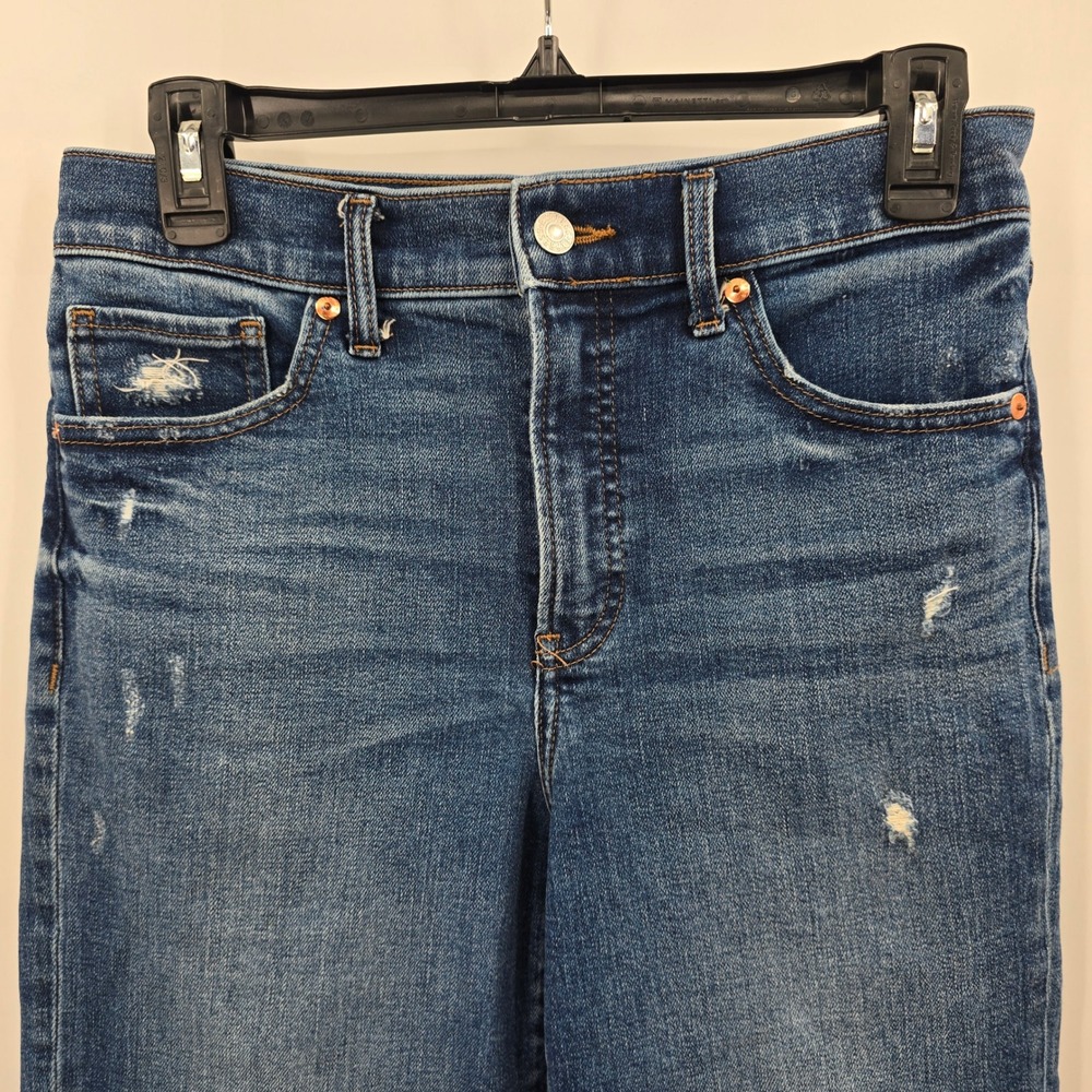 Express Jeans Womens 4 High Waisted Straight Leg Distressed Raw Hem Blue - Picture 3 of 13